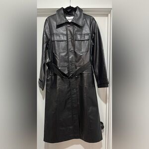 NWT Jason Wu‎ Faux Croc-Embossed Black Belted Trench Coat Size M
